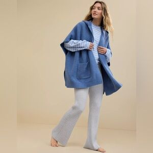 aerie Dusty Blue Hooded Knit Cape